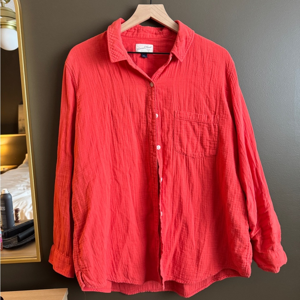 Universal Thread Coral Button Front Shirt 100% Cotton Gauze
